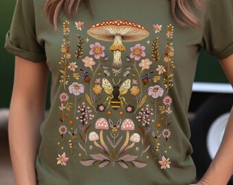 Pressed Flower Shirt, Boho Flower, Cottagecore, Floral Shirt, Flower Garden Shirt, Bee Shirt