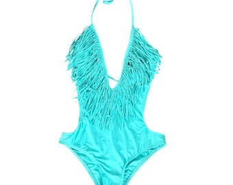 L Space Fringe Deep V-Neck Swimsuit One Piece Monokini Size XS Vacation Swimwear