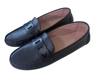 Mokasyny skórzane Cole Haan, płaskie, wsuwane, rozmiar 7, czarne, minimalistyczne, eleganckie