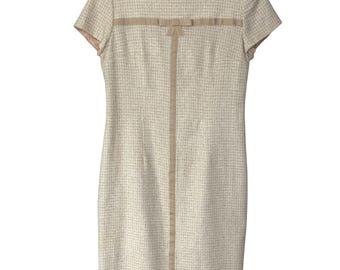 Vestido mini de tweed vintage de los años 90, manga corta, lazo y cinta, talla 6, Coquette Girl