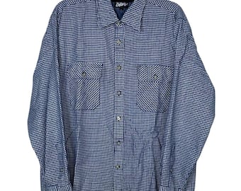Camisa vintage informal con botones a cuadros y botones delanteros para hombre, talla grande, azul, blanco, utilitaria