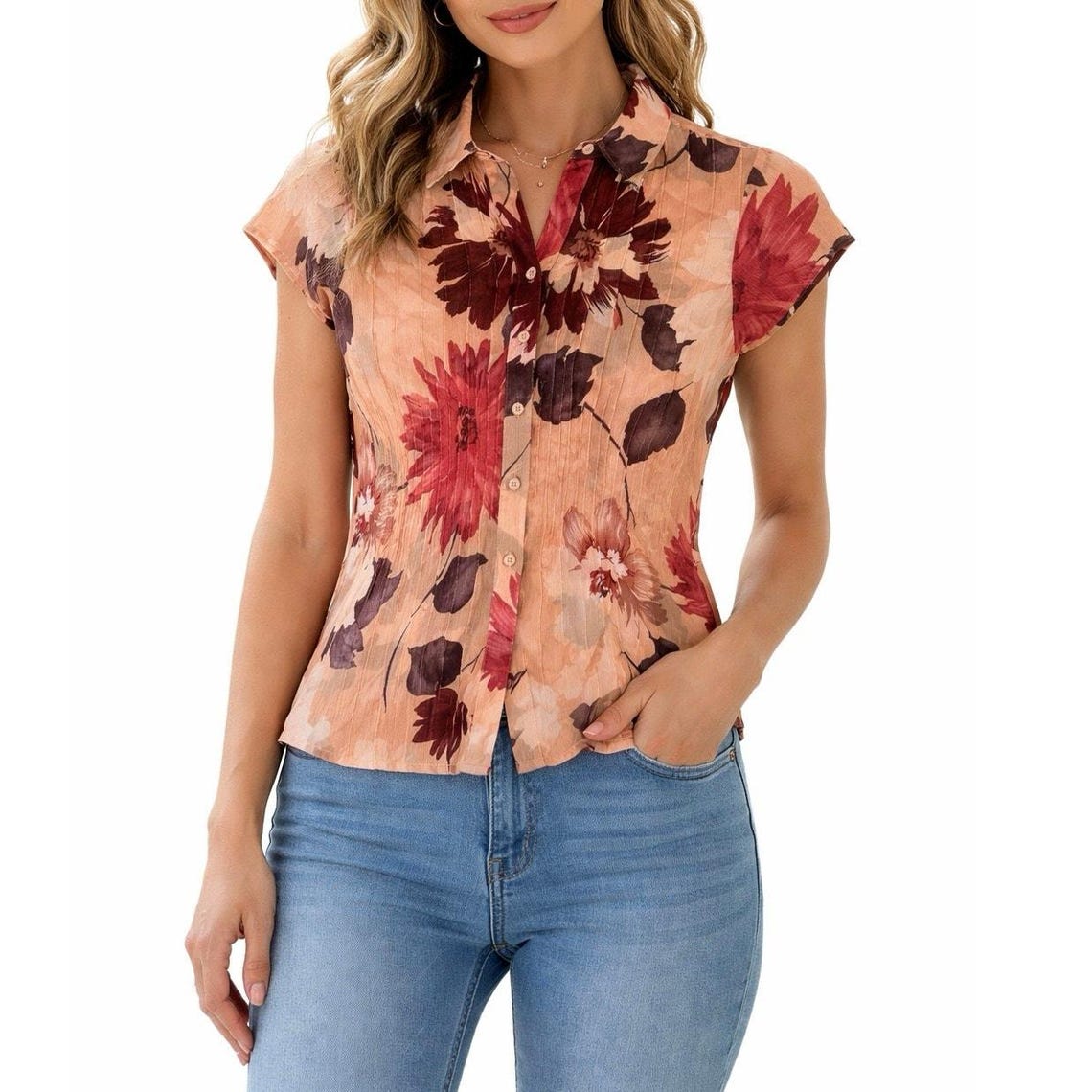 Vintage Emanuel Ungaro 100% Silk Sheer Collared Shirt Floral print top, photo 1 sur 5