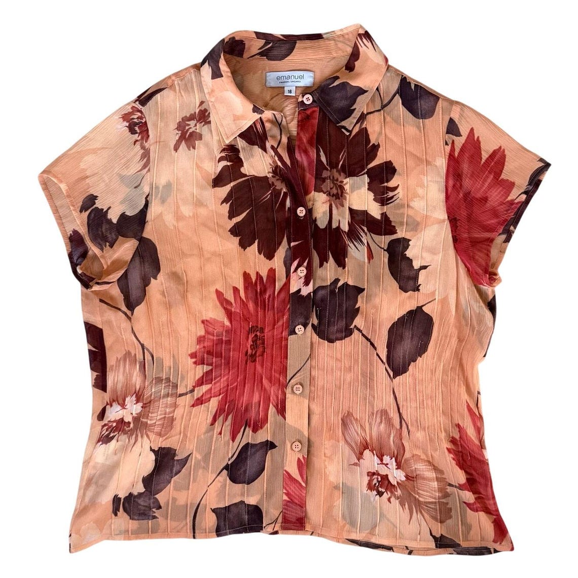 Vintage Emanuel Ungaro 100% Silk Sheer Collared Shirt Floral print top, photo 2 sur 5