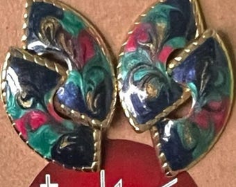 Pendientes vintage de los años 80 con diseño llamativo, esmaltados brillantes y arremolinados, dorados
