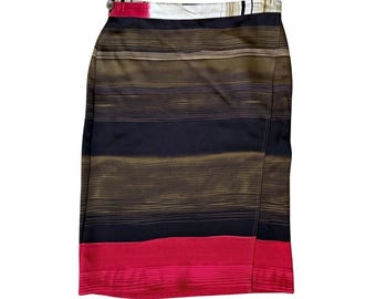 Falda cruzada vintage Doncaster 100% seda, largo hasta la rodilla, talla 10, color negro y rojo.