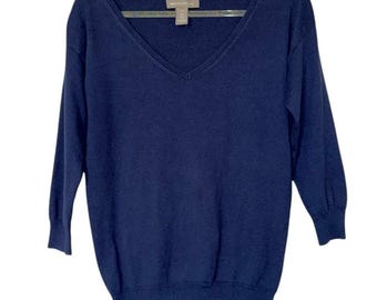 Suéter de punto con cuello en V de Banana Republic para mujer, talla XS, azul, clásico, básico y preppy