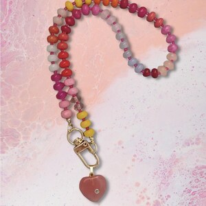 Handmade Colorful Gemstone Necklace with Natural Heart Pendant – 14K Gold Plated Accents – Boho Statement Summer Jewelry – Gift for Her
