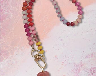 Handmade Colorful Gemstone Necklace with Natural Heart Pendant – 14K Gold Plated Accents – Boho Statement Summer Jewelry – Gift for Her
