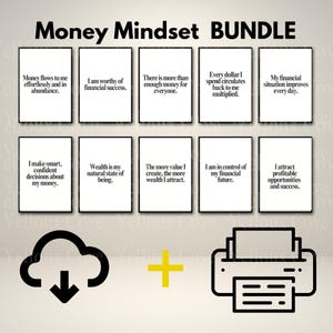 Money Mindset Wealth Manifestation Bundle | 10 Motivational Financial Success Prints | Retro Minimalist Wall Art | Digital Download PDF |SVG