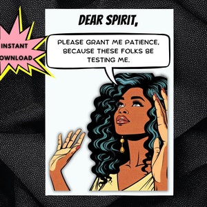 Grappige Afro-Amerikaanse aanmoedigingskaart komische stijl: 'These Folks Is Testing Me' Sassy motiverend, spiritueel, denken aan jou, verzorger
