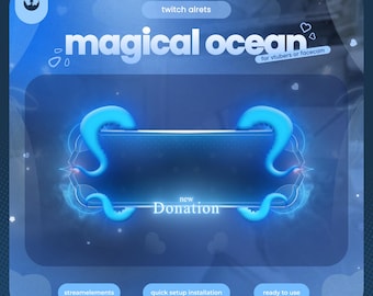 May include: A blue digital overlay for streaming featuring the text "magical ocean" and "new Donation". The design includes a central rectangular frame accented with stylized blue tentacles on the sides, set against a gradient blue background.
