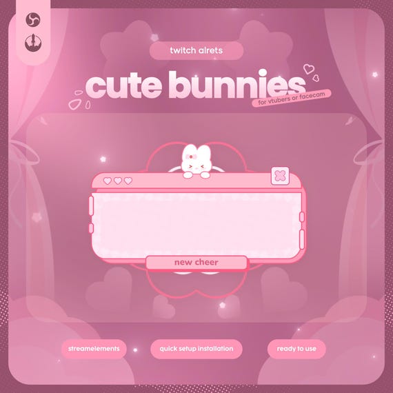 Pastel Bunny Stream Alerts | Cute Pink Twitch Graphics | Kawaii VTuber Notification Pack | Animated Alert Set | OBS & Streamlabs