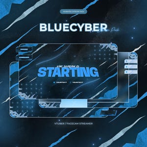 Dark Blue Stream Overlay, Neon Blue Animated Stream Overlay Pack, Dark Twitch Overlay, VTuber Assets, Blue Twitch Overlay Theme