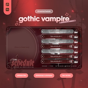 Programme des diffusions gothiques vampires, Programme des diffusions PSD modifiables en rouge, Programme des diffusions esthétiques sombres, Programme hebdomadaire pour les streamers