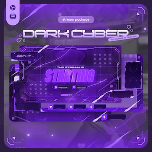 Paquete de superposiciones animadas para transmisiones de DarkCyber: Tema morado para VTuber