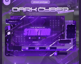 DarkCyber Animiertes Stream-Overlay-Paket: Lila VTuber-Design