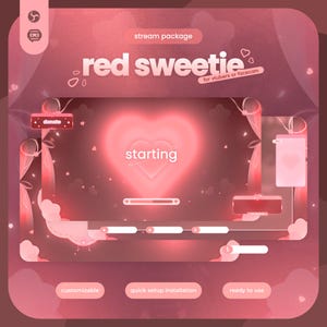 Animated Red Valentine Twitch Stream Package: VTuber Overlay for OBS & Streamlabs
