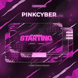 Dark Pink Stream Overlay, Neon Pink Animated Stream Overlay Pack, Dark Twitch Overlay, VTuber Assets, Pink Twitch Overlay Theme