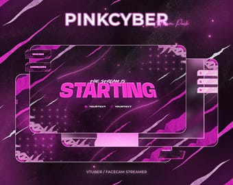 Ciemnoróżowy cybernetyczny pakiet nakładek na transmisję: motyw VTuber Twitch