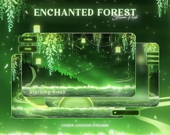 Enchanted Forest Stream Package, Calm Green Animated Stream Overlay Pack, Cute Twitch Overlay, VTuber Assets, Dreamy Magical Night Theme
