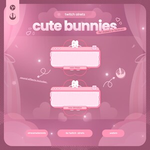 Pastel Bunny Stream Alerts | Cute Pink Twitch Graphics | Kawaii VTuber Notification Pack | Animated Alert Set | OBS & Streamlabs image 2