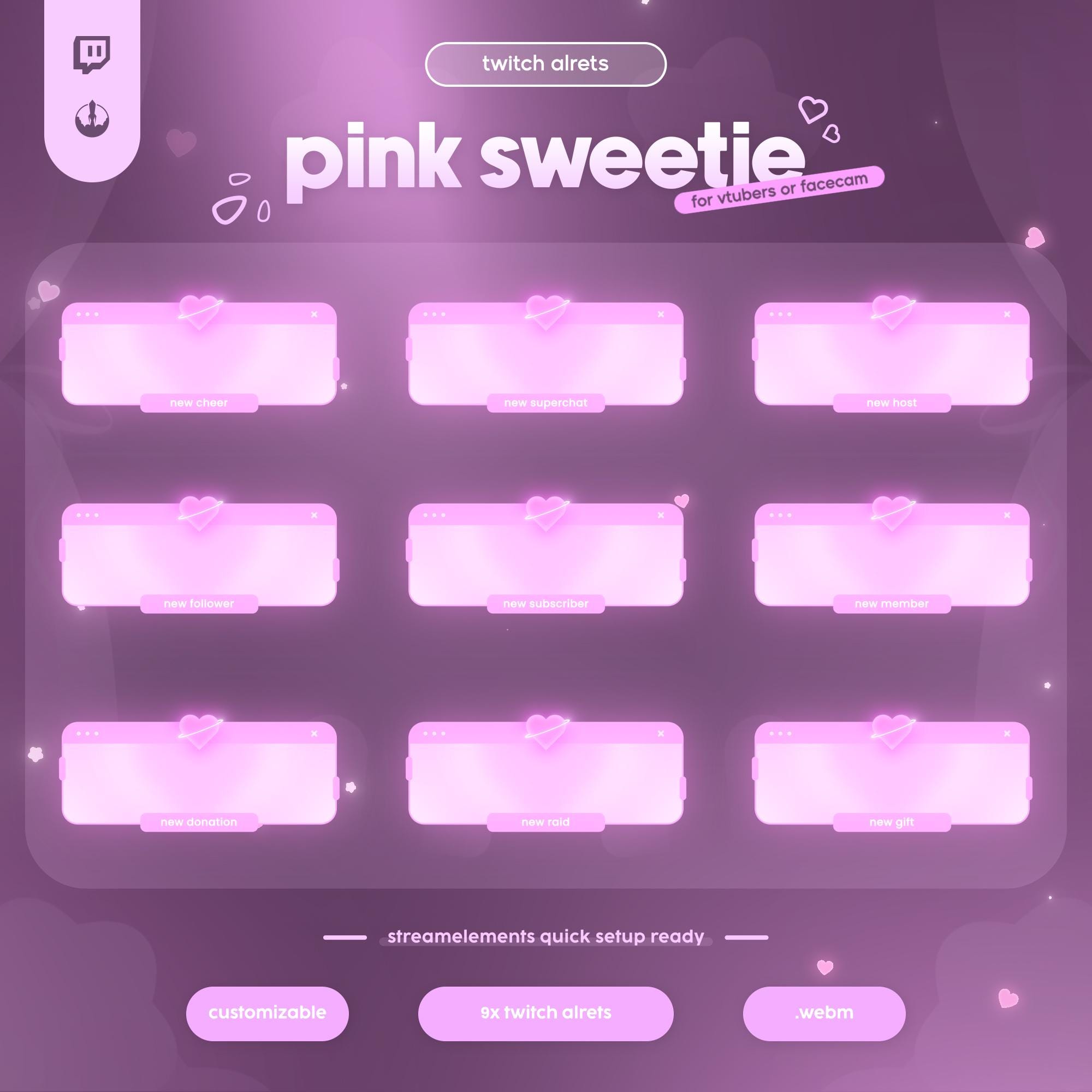 Sweet Pink Twitch Overlay Pack, Pink Animated Stream Package, Gaming ...