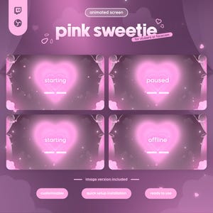 Sweetie Pink Streaming Overlay Pack with adorable pastel pink design, animated hearts, and polished kawaii aesthetic. Created for VTubers, Twitch, and cozy chatting streams, this overlay adds a romantic, soft, and engaging atmosphere to your channel. With animated frames, panels, and borders, it keeps your layout cute while looking professional. Ideal for creators who want their stream to feel charming and inviting. Works smoothly on OBS, Streamlabs, and most streaming platforms.