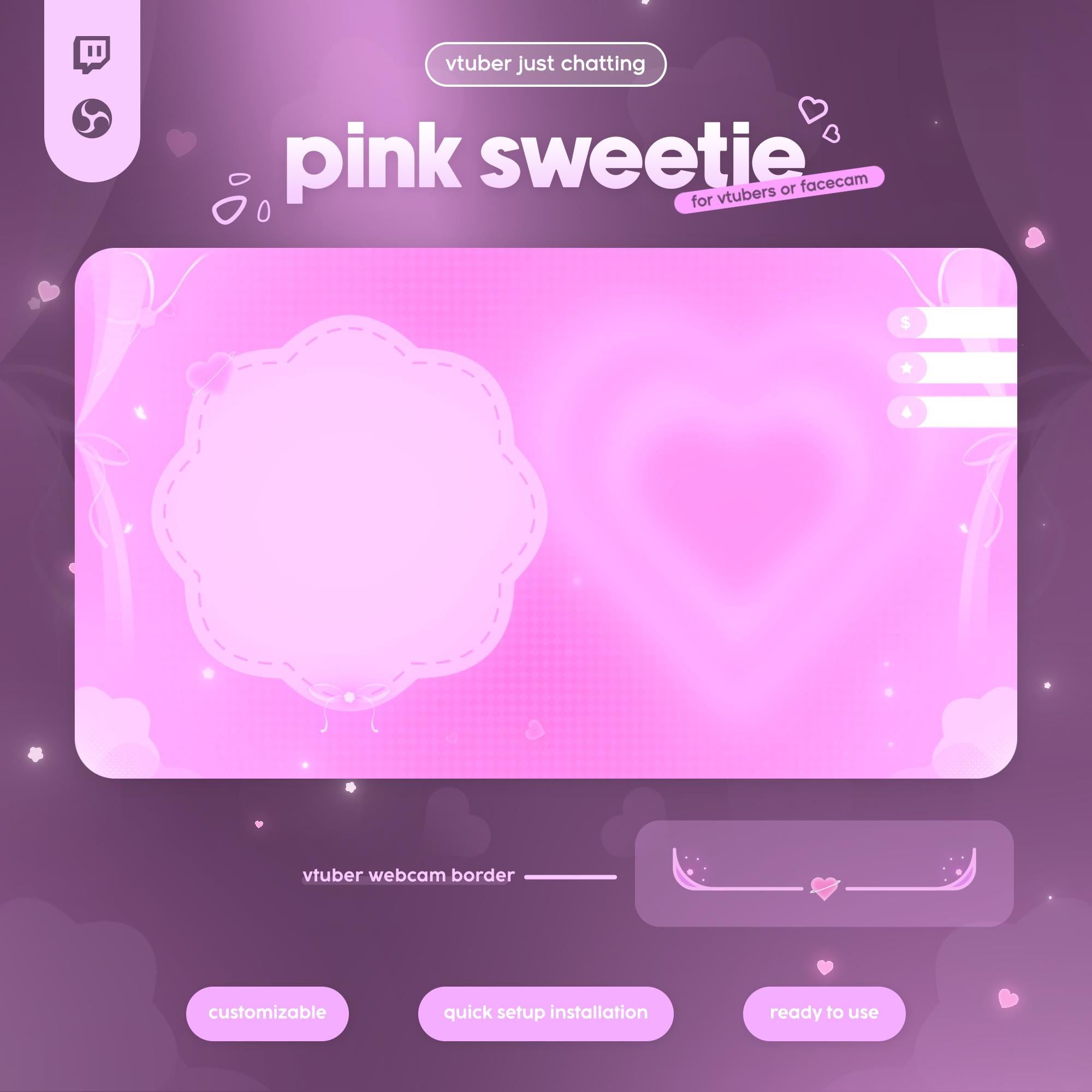 Sweet Pink Twitch Overlay Pack, Pink Animated Stream Package, Gaming ...