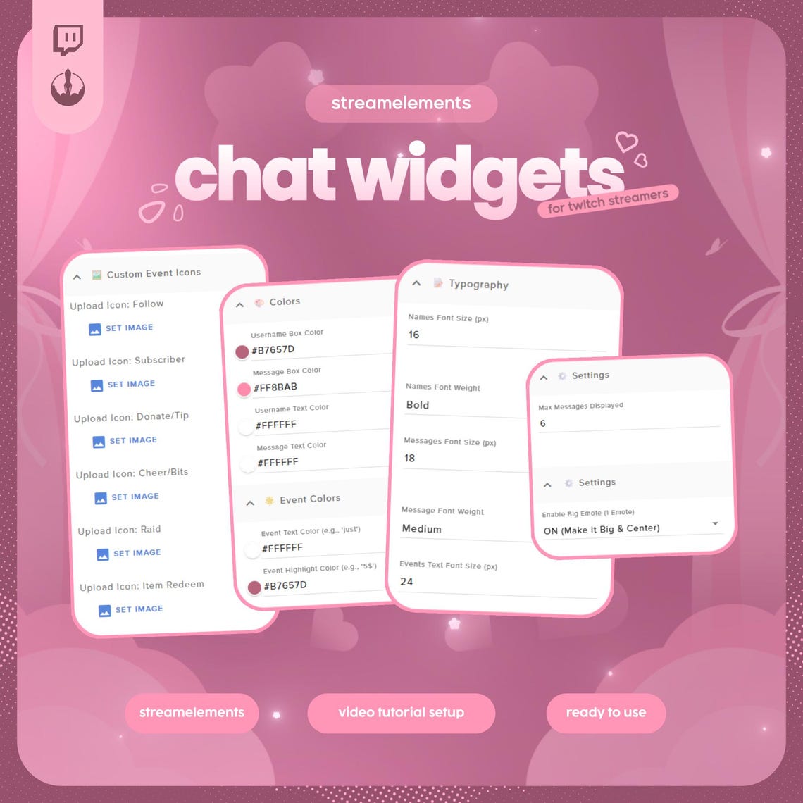 Pink Simple Twitch Chat Widget | Streamelements Overlay, Kawaii Stream ...