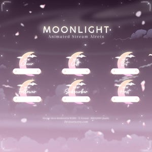 Moonlight Twitch Alrtes, Pink Animated Stream Alrets, Cute Twitch Overlay, VTuber Assets, Dreamy Sky Theme