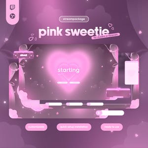 Love Pink Stream Overlay Package, Pink Pastel Twitch Overlays and Alerts, Cute Twitch Overlay Stream Bundle for OBS & Streamlabs