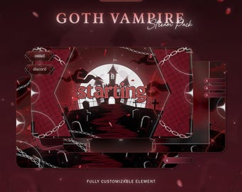 Paquete de transmisión VTuber Noche de vampiros góticos / Paquete de transmisión estética / VTuber / Superposición de casa embrujada / Rojo / Paneles de terror / Transmisores