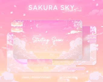 Cherry Blossom Stream Package, Sakura Sky Stream Package, VTuber, Cherry Blossom Sky Overlay, Pink, Japanese Theme, Streamers