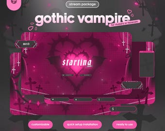 Pink Gothic Horror Twitch Stream Overlay Package for OBS & Streamlabs