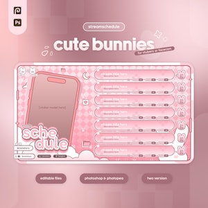 Cute Bunnies Stream Plan, rosa bearbeitbarer PSD-Plan, gemütlicher rosa Stream-Plan, wöchentlicher Plan für Streamer