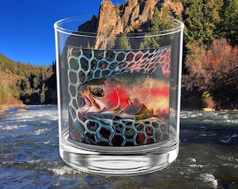 Rainbow Trout Whiskey Glass | Fly Fishing Gift, Colorado Design