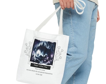 Edgar Allan Poe Tote Bag (AOP) with 3 sizes Edgar Allan Poe Tote Bag | Gothic Literary Tote | Perfect Gift for Book Lovers and Poe Fans
