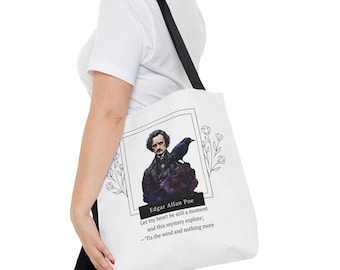 Edgar Allan Poe The Raven Quote Tote Bag (AOP) in 3 Sizes| Gothic Literary Tote | Perfect Gift for Book Lovers and Poe Fans