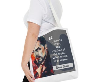 Bram Stoker Children of the Night Quote Tote Bag (AOP)| Dracula Inspired Gothic Tote | Vampire Literature Bag | Perfect Gift for Dracula Fan