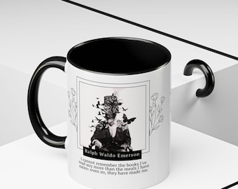 Taza de café con cita de libro de Ralph Waldo Emerson / Taza con acento reflectante (11, 15 oz) / Regalo para amantes de los libros / Regalo para maestros