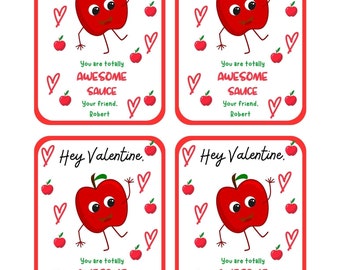 PRINTABLE, Apple Sauce, School Tag, Valentines Card, Kids Valentines, Valentines Day Card, Classroom Valentines,INSTANT Download ( CANVA)