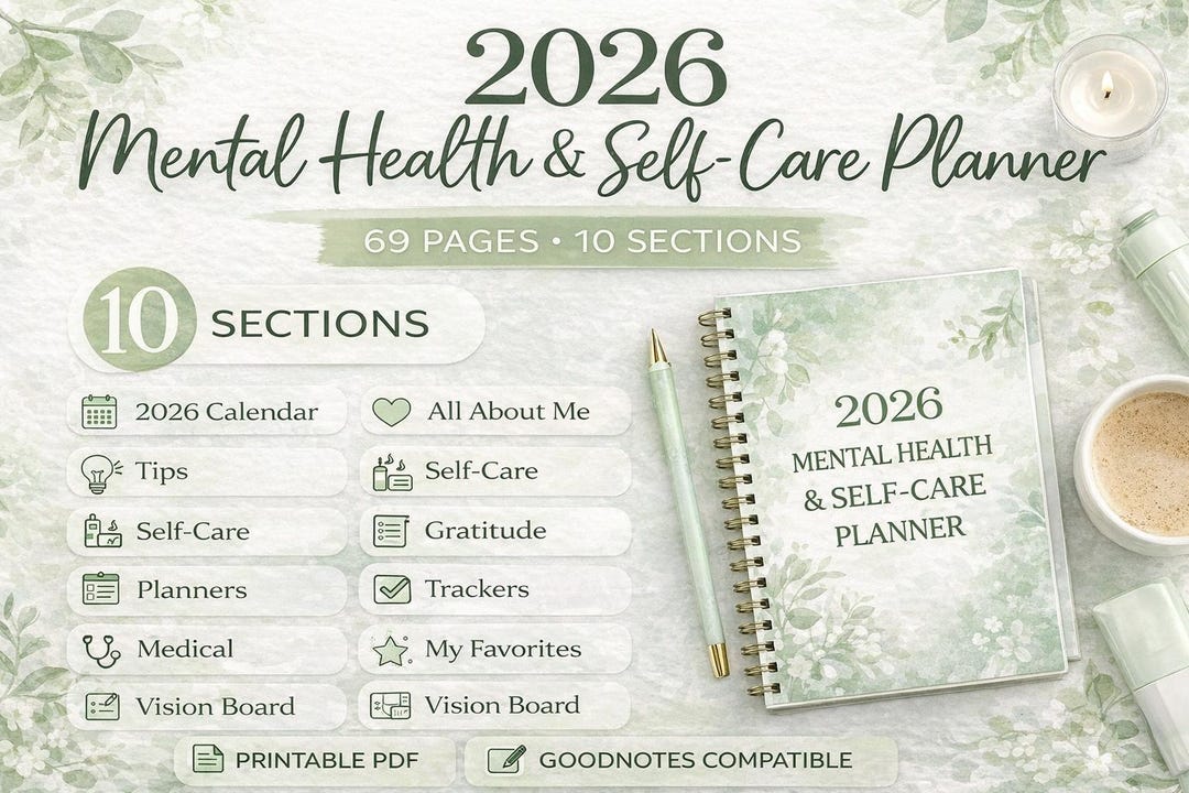 2026 Mental Health Planner Printable Self Care Planner Digital Il J79b
