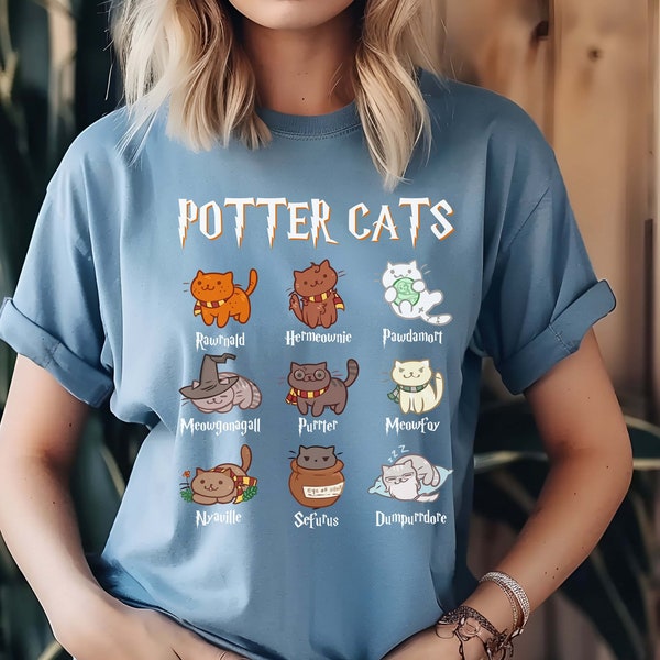 Funny Cats T-Shirt, Cute Cats Shirt, Animal Lover Shirt, Funny Kitten Shirt, Gift For Cat Owner,Cute Comfy Wizard Book Lover