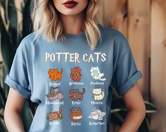 Funny Potter Cats T-Shirt: Wizard Book Lover Gift