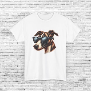 Cartoon Whippet Sunglasses T-Shirt, Unisex Dog Graphic Tee, Cool Whippet Apparel, Funny Pet Lover Gift, Whippet Illustration Shirt, Birthday