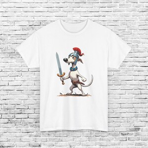 Cartoon Whippet Roman Centurion T-Shirt, Funny Dog Warrior Graphic Tee, Whippet Lover Apparel, Unique Pet Gift, Unisex Tshirt, Birthday Gift