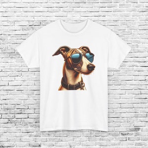 Cartoon Whippet Sunglasses T-Shirt, Unisex Dog Graphic Tee, Cool Whippet Apparel, Funny Pet Lover Gift, Whippet Illustration Shirt, Birthday