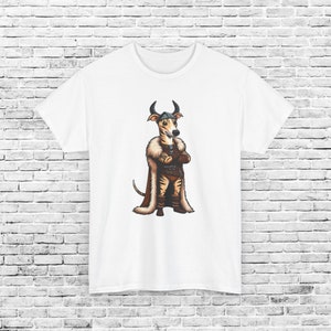 Cartoon Viking Dog T-Shirt, Fun Dog Lover Graphic Tee, Unisex Viking Dog Shirt, Cute Nordic Pet Apparel, Gift for Dog Enthusiasts, Greyhound