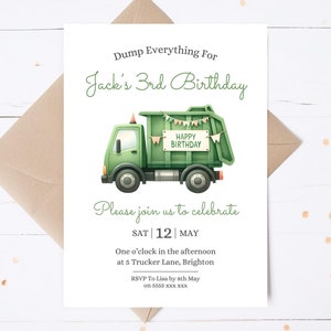 Garbage Truck Birthday Invitation |  Editable Trash Bash Party Invite | Instant Download | Boys 3rd Birthday Invite | Trash Truck Party