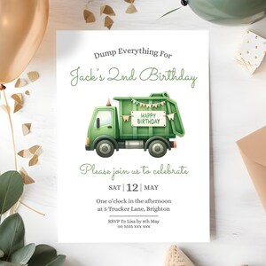 Garbage Truck Birthday Invitation |  Editable Trash Bash Party Invite | Instant Download | Boys 2nd Birthday Invite | Trash Truck Party